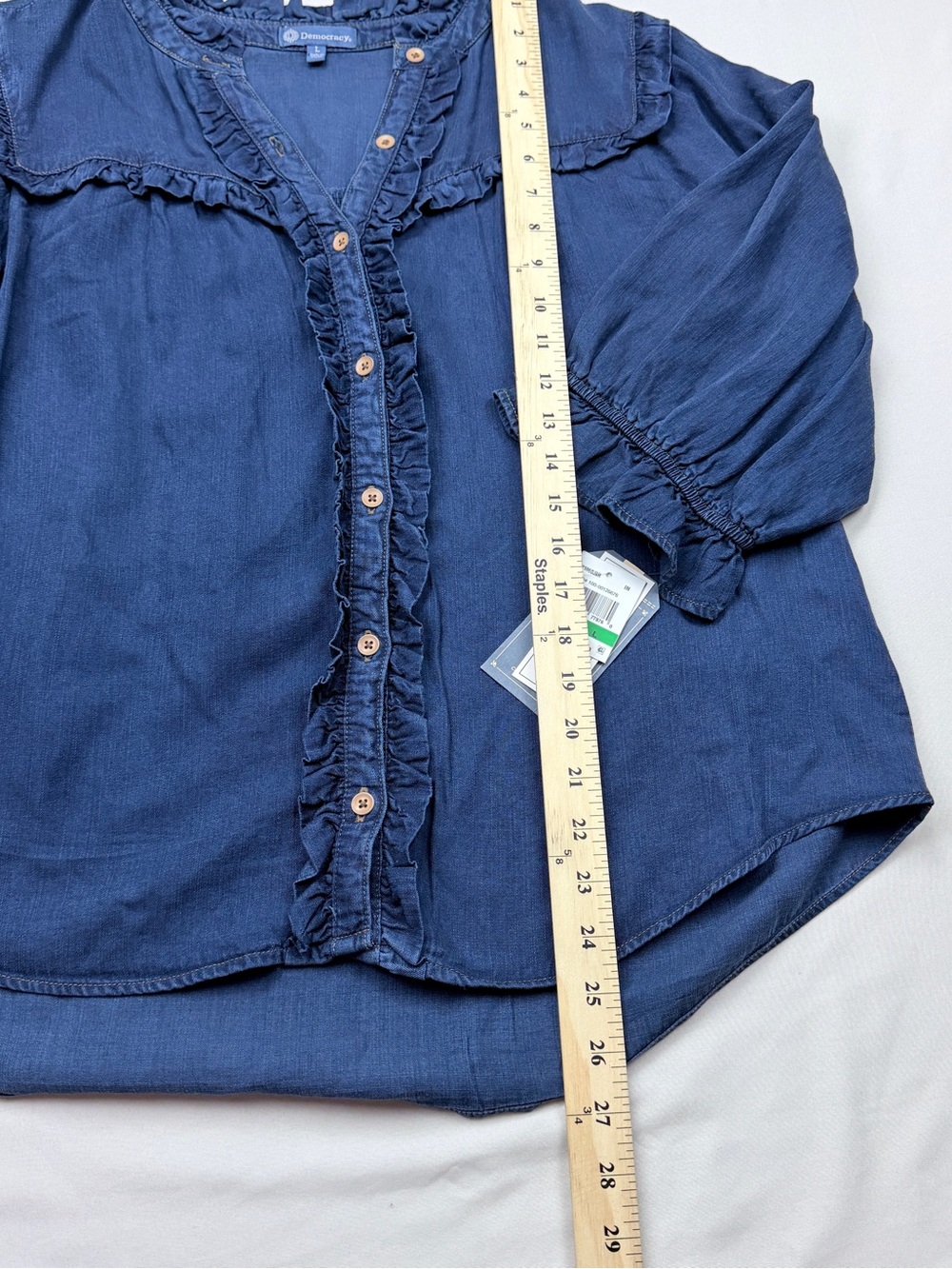 Democracy Navy Ruffle-Trim Button Front Blouse - Picture 3 of 10